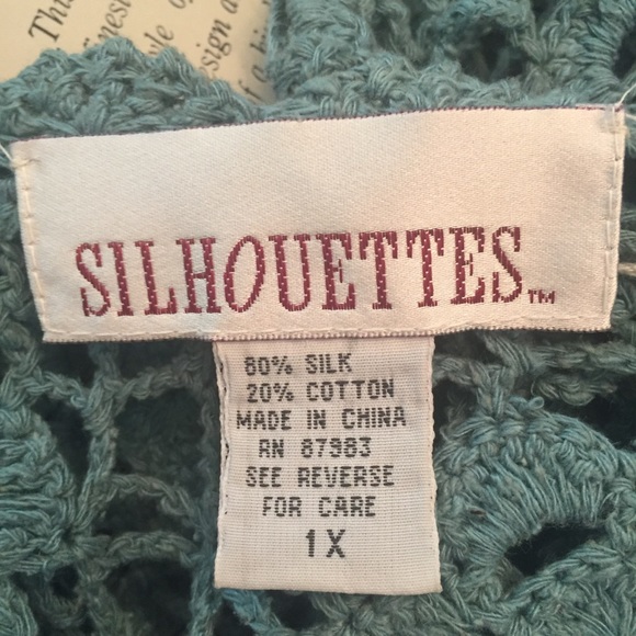 Silhouettes Handknit crochet 1X dress teal silk - Picture 7 of 7